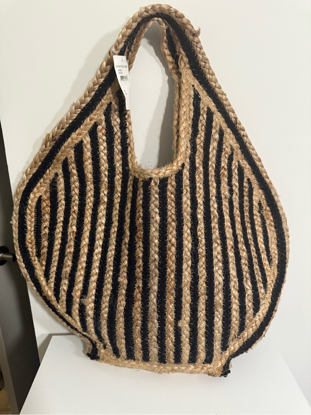 Woven Stripe Tote Bag in Natural and Black